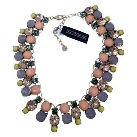RJ Graziano Icy Pastel Runway Couture Statement Necklace 21" Brass Regencycore - Picture 2 of 8